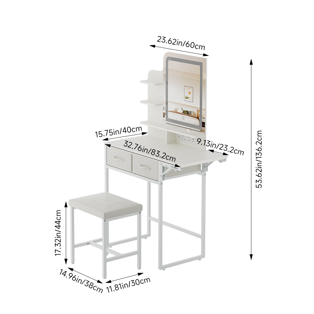 Led Mirror Dressing Table And Stool Set With Power Strip