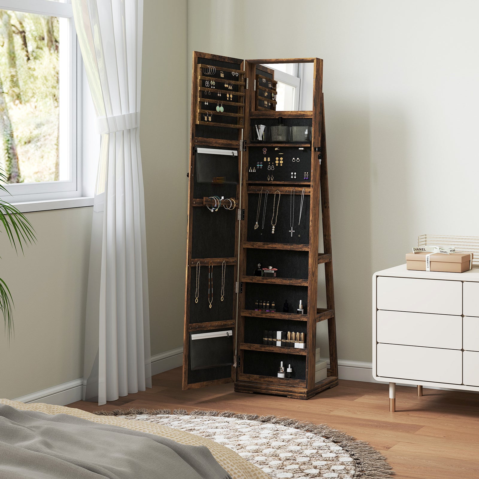 HOMCOM Jewelry Cabinet, Swivel Lockable Mirror