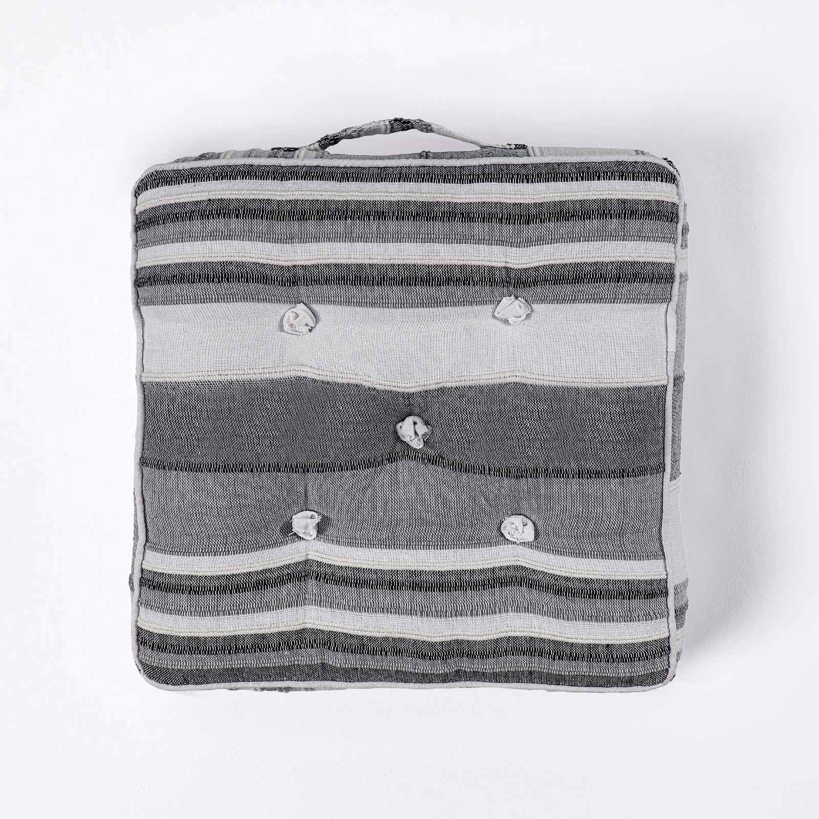 Morocco Striped Cotton Floor Cushion | 40cm x 40cm | Grey