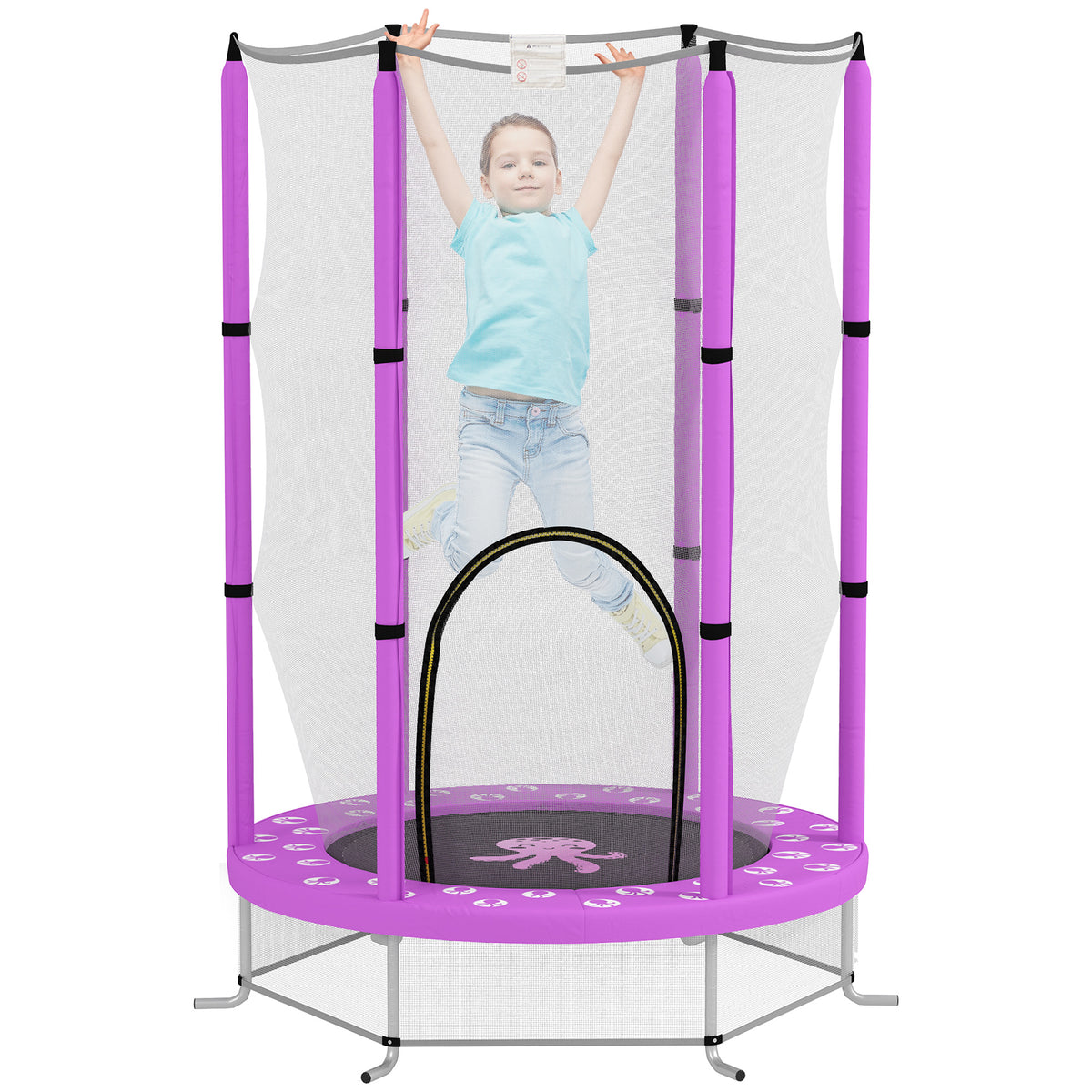 4.6ft Kids Trampoline W/ Safety Enclosure Net, For Indoor Outdoor | Purple