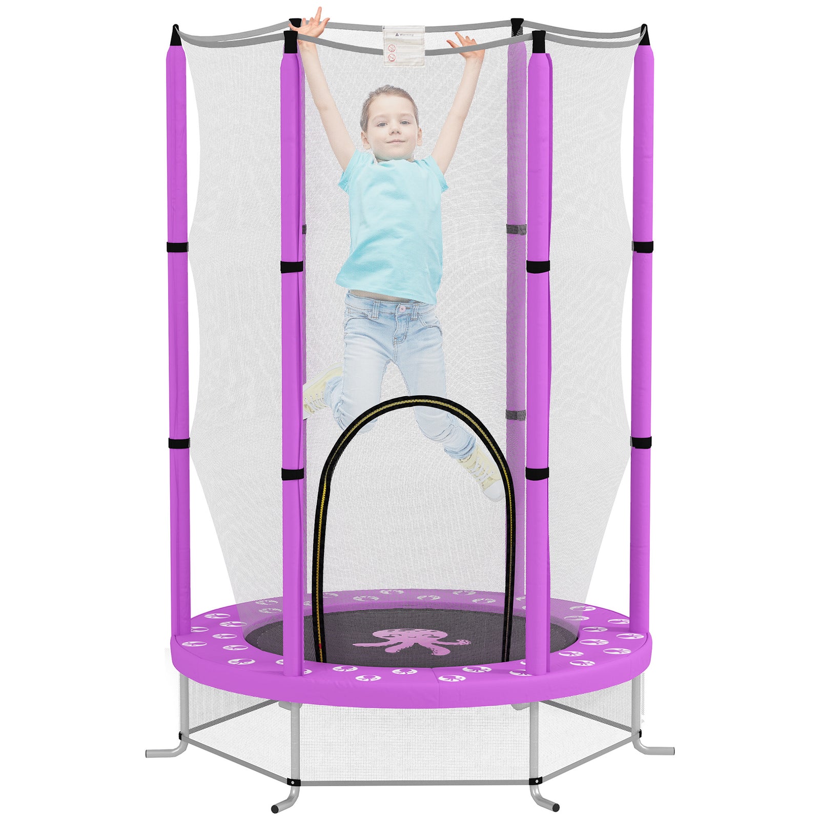 4.6ft Kids Trampoline W/ Safety Enclosure Net, For Indoor Outdoor | Purple