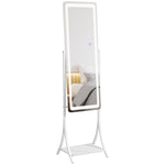 Led Lighted Floor Standing Mirror With Storage Shelf