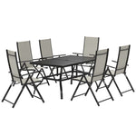 7 Pcs Garden Dining Set, Folding Chairs And Metal Top Table | Khaki