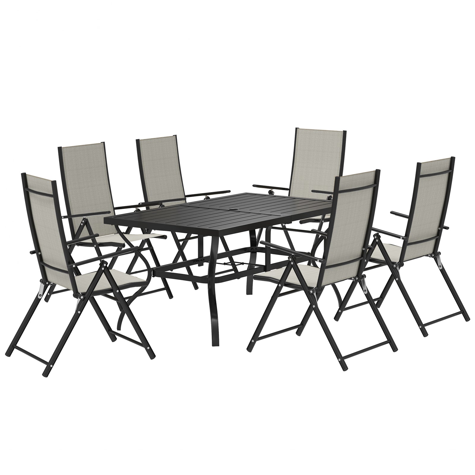 7 Pcs Garden Dining Set, Folding Chairs And Metal Top Table | Khaki
