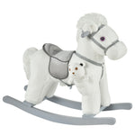 Kids Plush Ride-on Rocking Horse With Plush Toy Sound Handle Grip | White