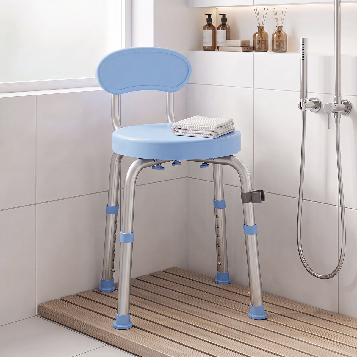 HOMCOM 360° Swivel Shower Stool, Rotating Shower Chair With Aluminium Frame