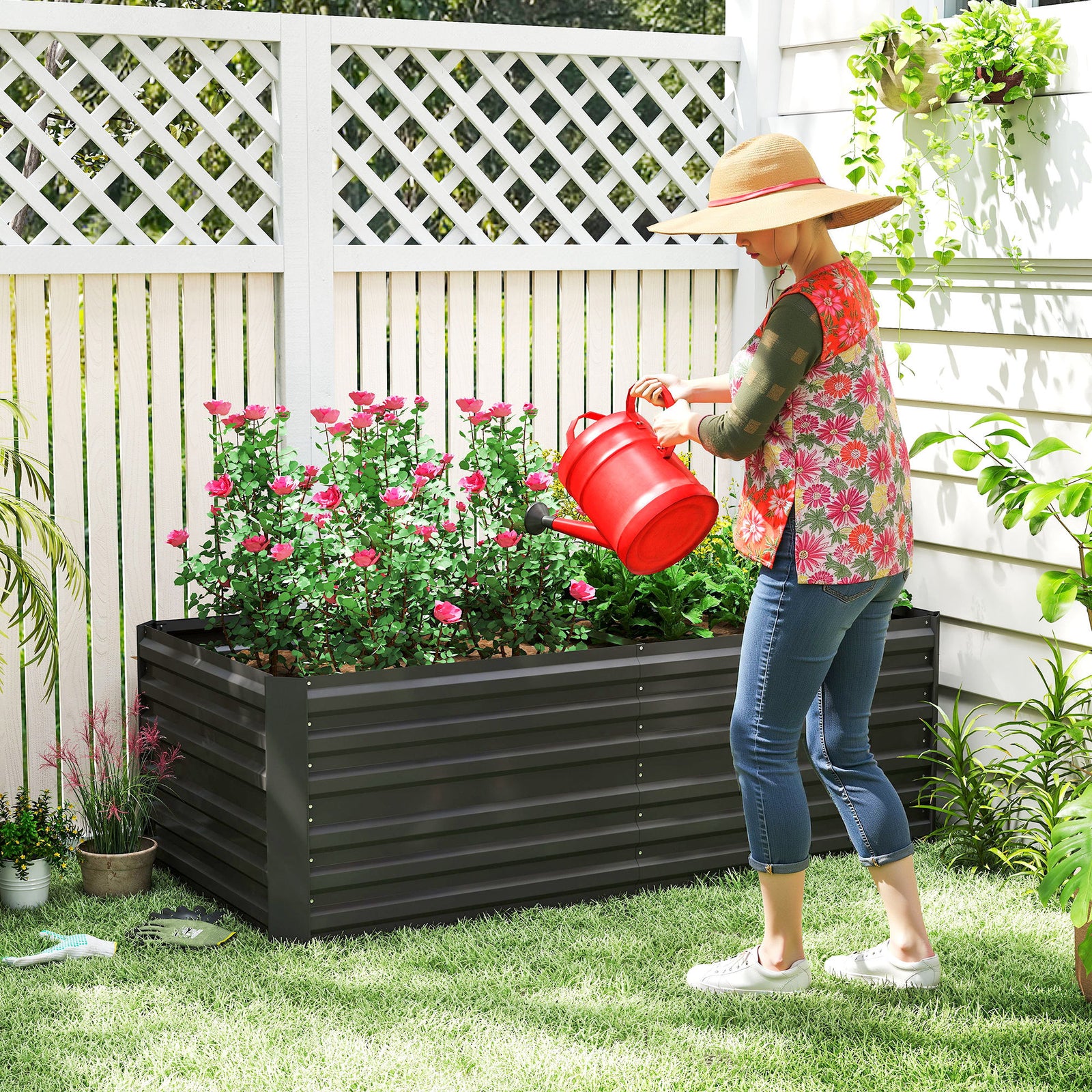 Galvanised Steel Outdoor Raised Bed W/ Reinforced Rods | Black