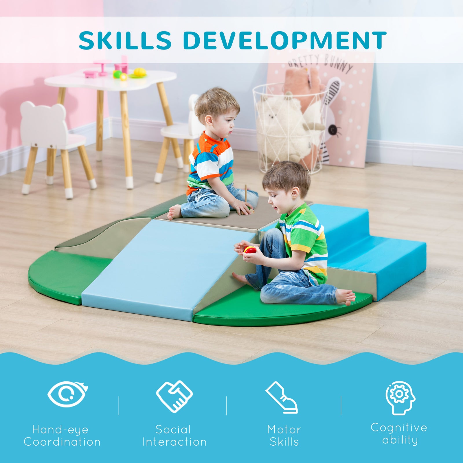6 Piece Soft Play Equipment For Kids Climb And Crawl | Blue