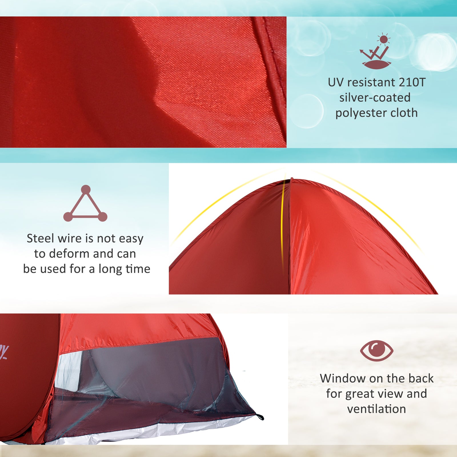 2-3 Person Pop Up Tent Camping Tent Sun Shade Shelter | Red