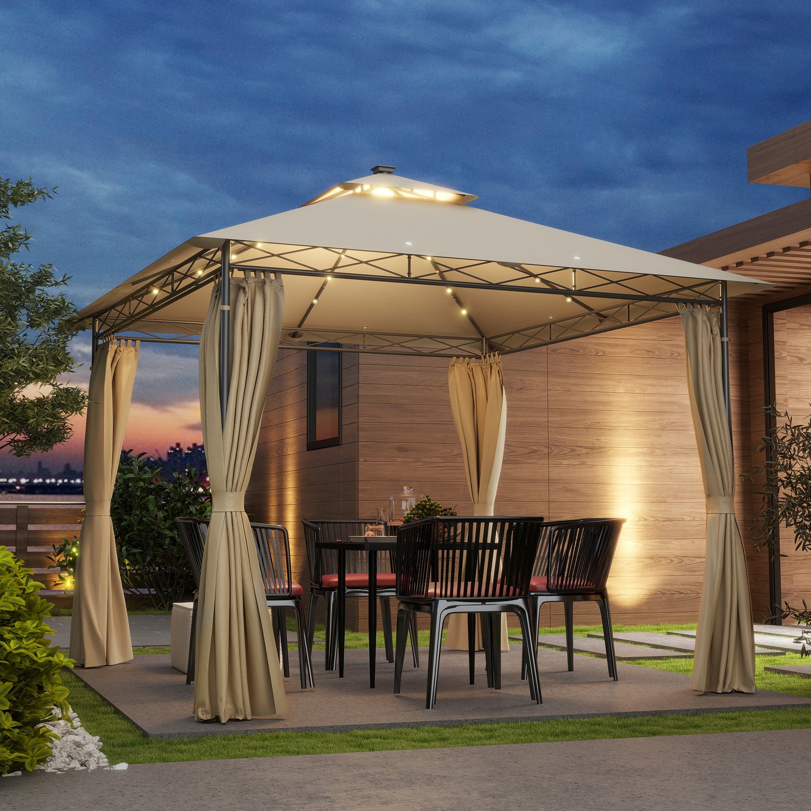 3x3m Garden Gazebo, Double Roof | Beige