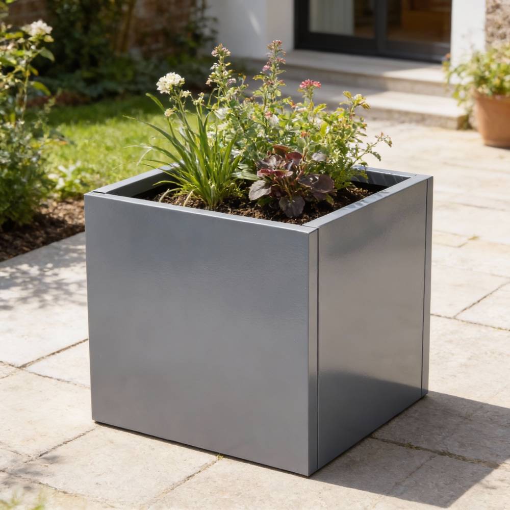 Zinc Galvanized Steel Planter Box With Drainage Hole –square Raised Planter Box Outdoor Balcony Garden Trough Pot | Large | Light Grey