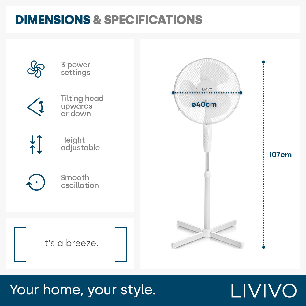 16 Inch Pedestal Fan White Oscillating
