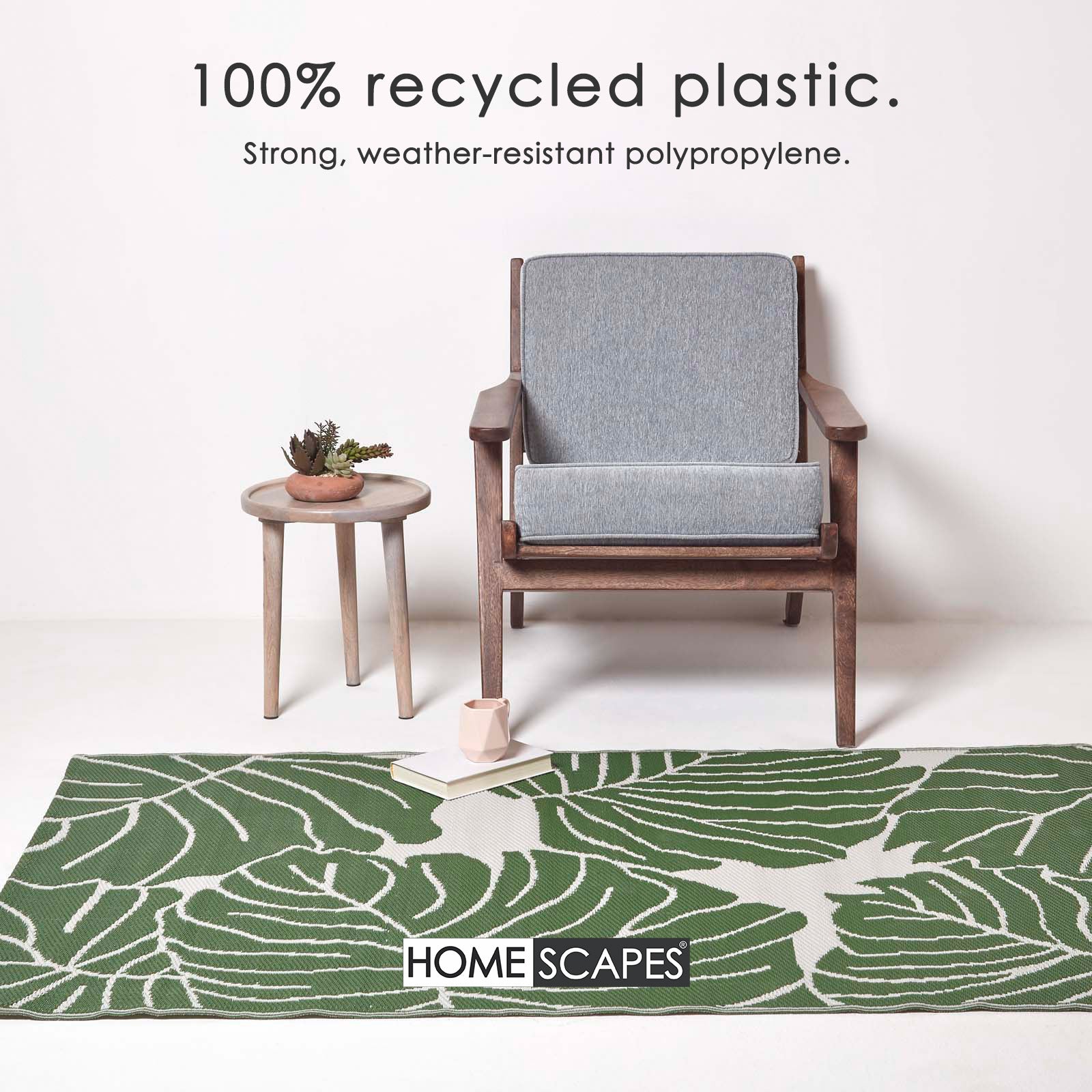 Luxury Outdoor Rug Waterproof Reversible For Garden Patio 100% Recycled, Green Ada Botanical | 180cm x 270cm | Green