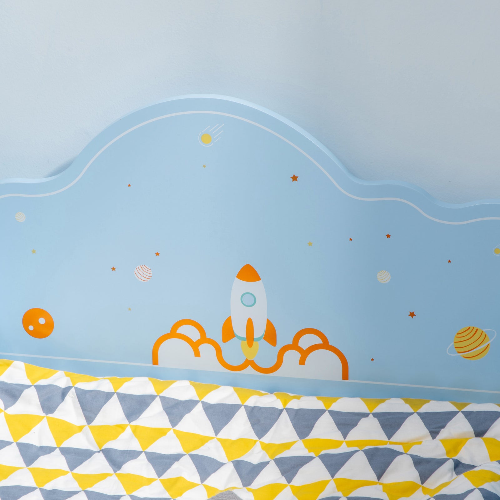 Kids Toddler Bed With Rocket And Planets Patterns, For Boys, Girls, Ages 3-6 Years | Blue