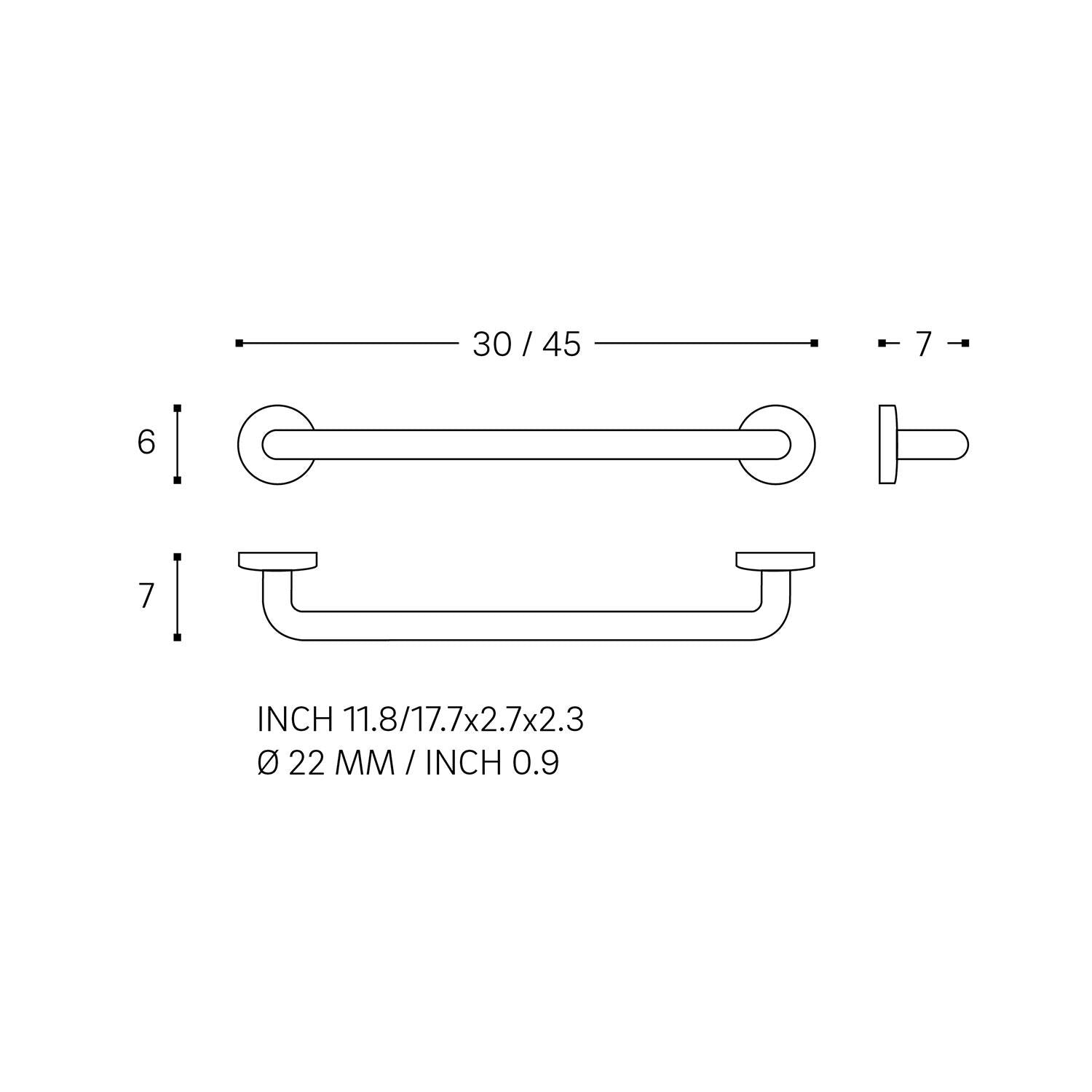 Grab Rail 45cm Straight Up To 150kg Architect S+ Collection | Brushed Stainless Steel