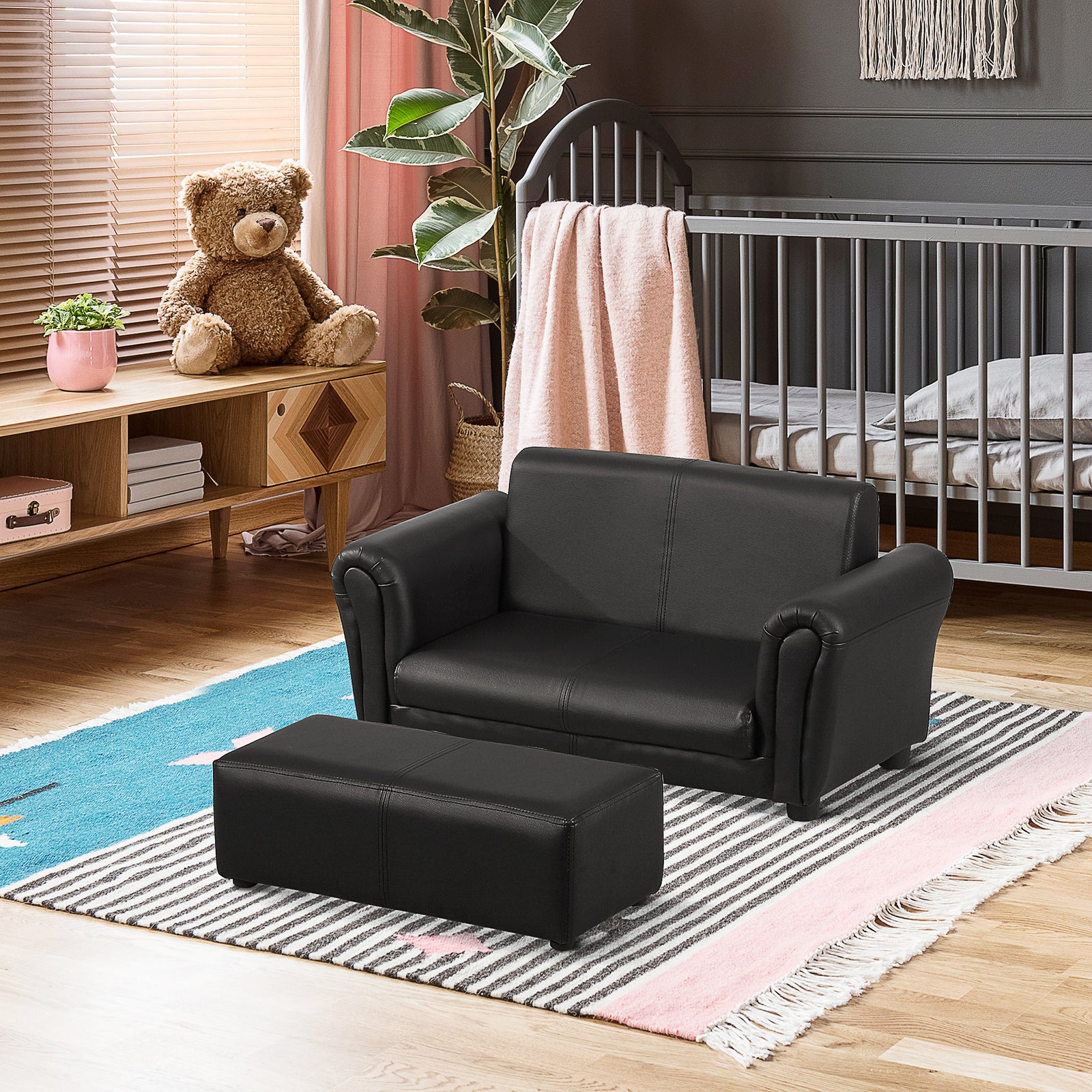 Kids Sofa 2 Seater Childrens Armchair Furniture Bedroom Playroom | Black