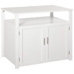 Wood Cat Litter Box Enclosure Furniture W/ Adjustable Interior Wall | White