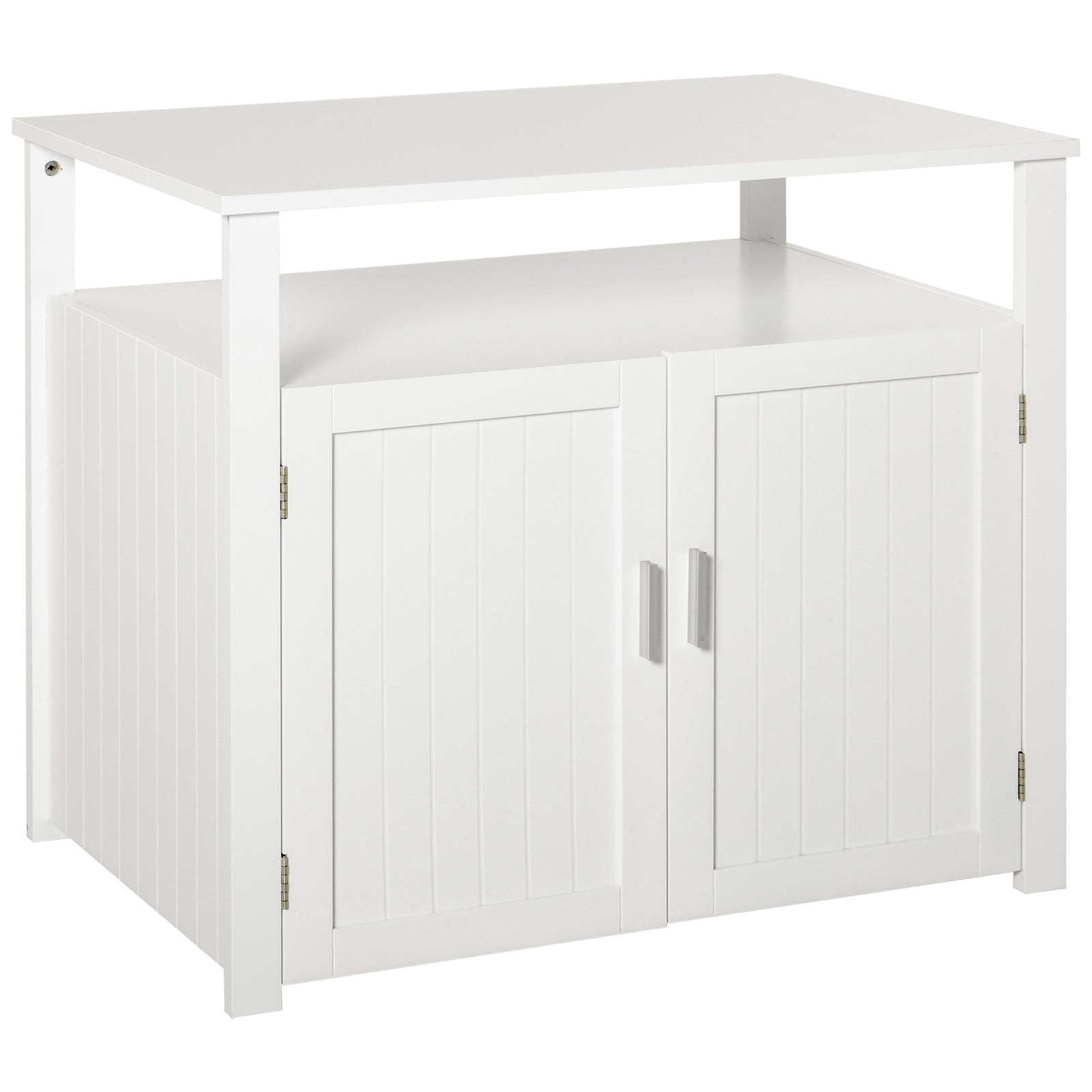 Wood Cat Litter Box Enclosure Furniture W/ Adjustable Interior Wall | White