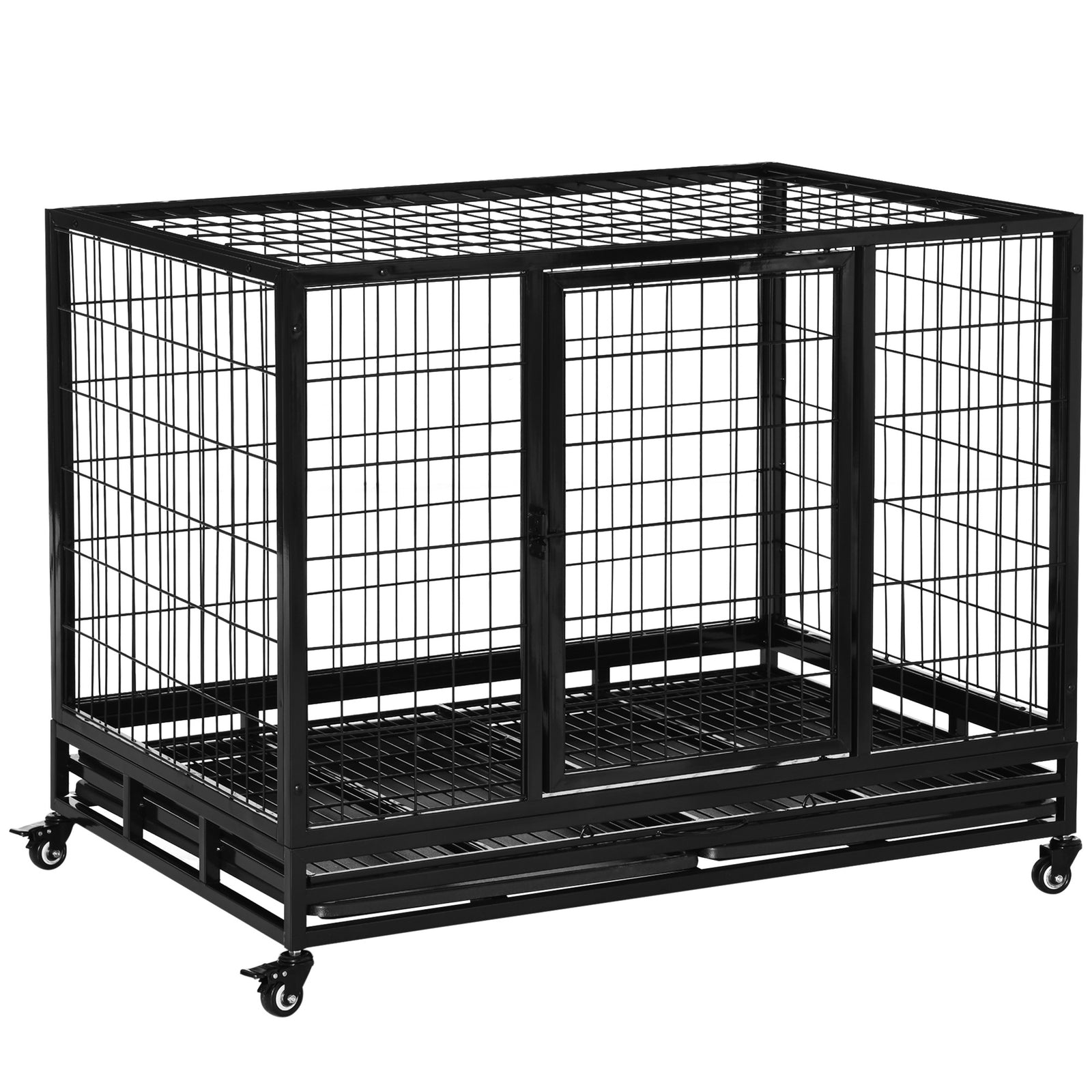 Heavy Duty Dog Cage W/ Wheels, Tray - M L