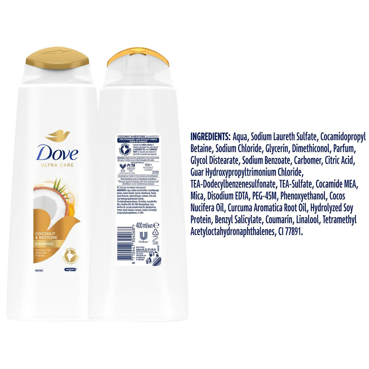 Ultra Care Shampoo - Coconut & Restore, Bio Restore Technology 400ml | Set of 1
