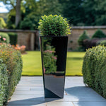 Zinc Galvanised Tall Flared Tapered Square Planter | 30cm x 30cm x 70cm | Glossy Black