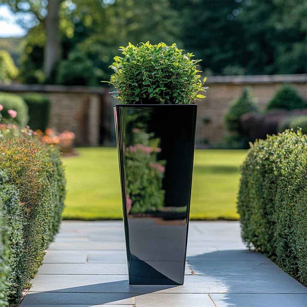 Zinc Galvanised Tall Flared Tapered Square Planter | 30cm x 30cm x 70cm | Glossy Black