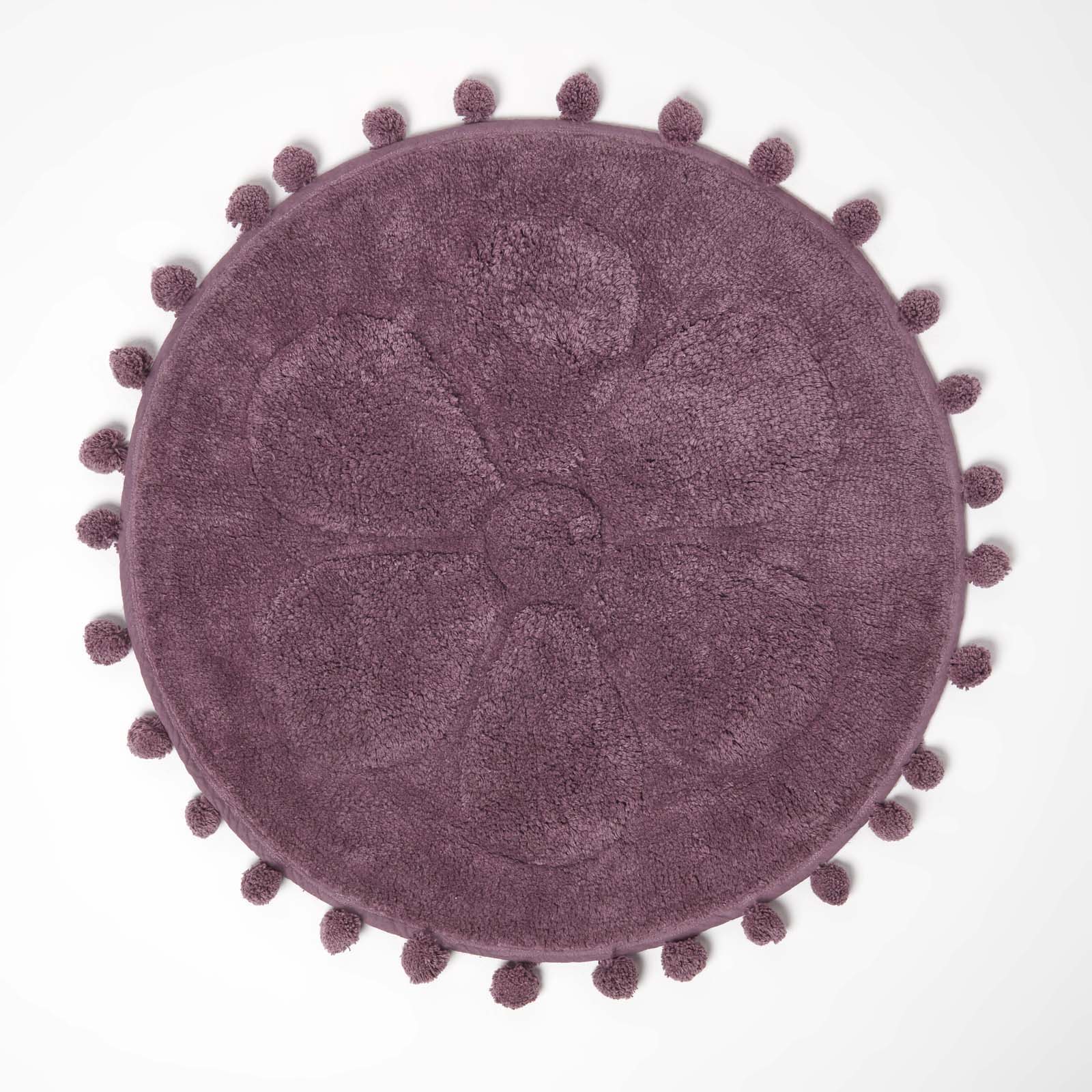 Floral Tufted Round Bathmat With Pom Poms | 60cm | Blush Pink