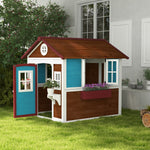 Wooden Playhouse With Doors, Windows, Plant Pots For Kids | Brown