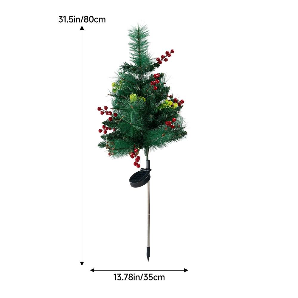 Set Of 2 Solar-powered Pre-lit Artificial Christmas Tree Decorations With Lights