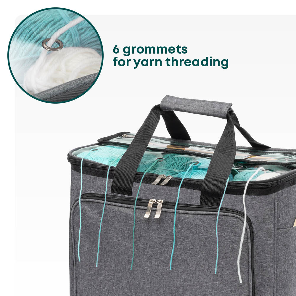 Knitting Bag Crochet Storage Bag Yarn Organiser Pvc Lid | Large | Grey