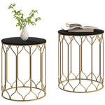 Nesting Small Garden Table Set Of 2 W/ Marble Effect Top | Black