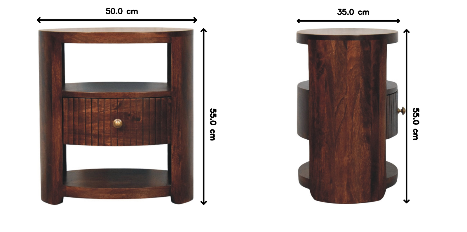 Bordeaux Bedside, 1 Drawer, 2 Open Slot, Brown