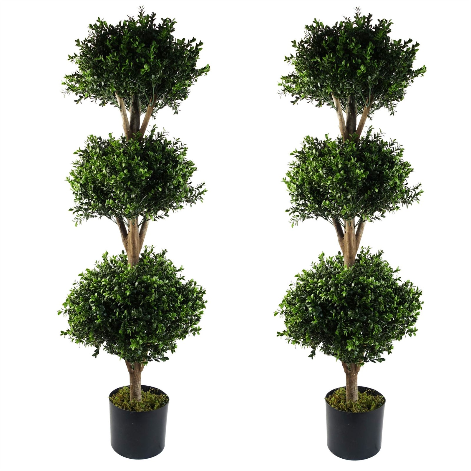 120cm Pair Of Triple Ball Artificial Tree Uv Resistant Outdoor Topiary