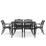 Set Of 7 Retro Garden Bistro Set Cast Aluminium With Cushions | Set of 7 | Black