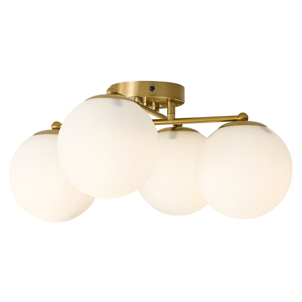 4-light Modern Semi Flush Mount Ceiling Light, Ceramic Globe Shade With Brass Metal Frame, Contemporary Chandelier