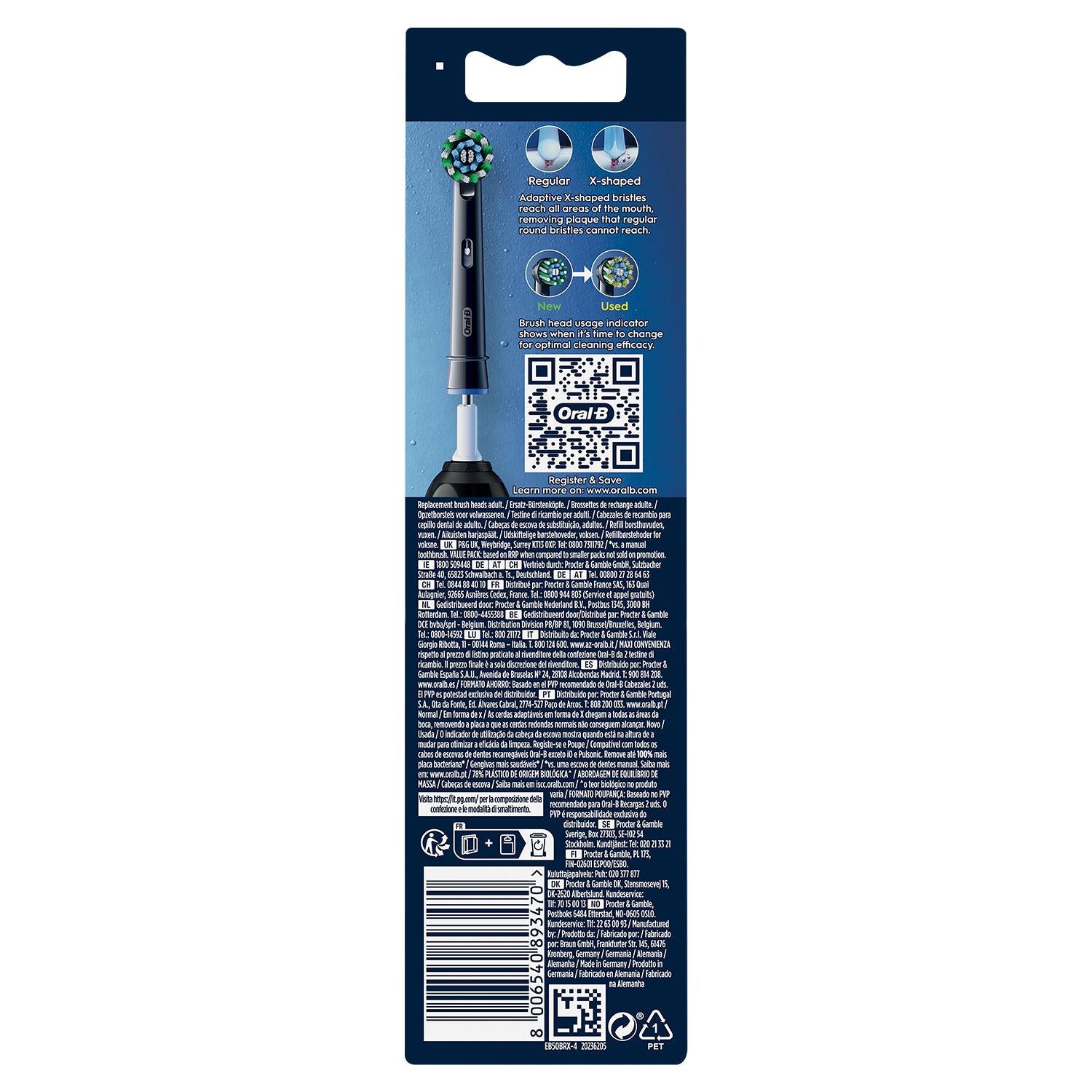 Cross Action Black X-Filaments Toothbrush Replacement Heads, Pack of 4