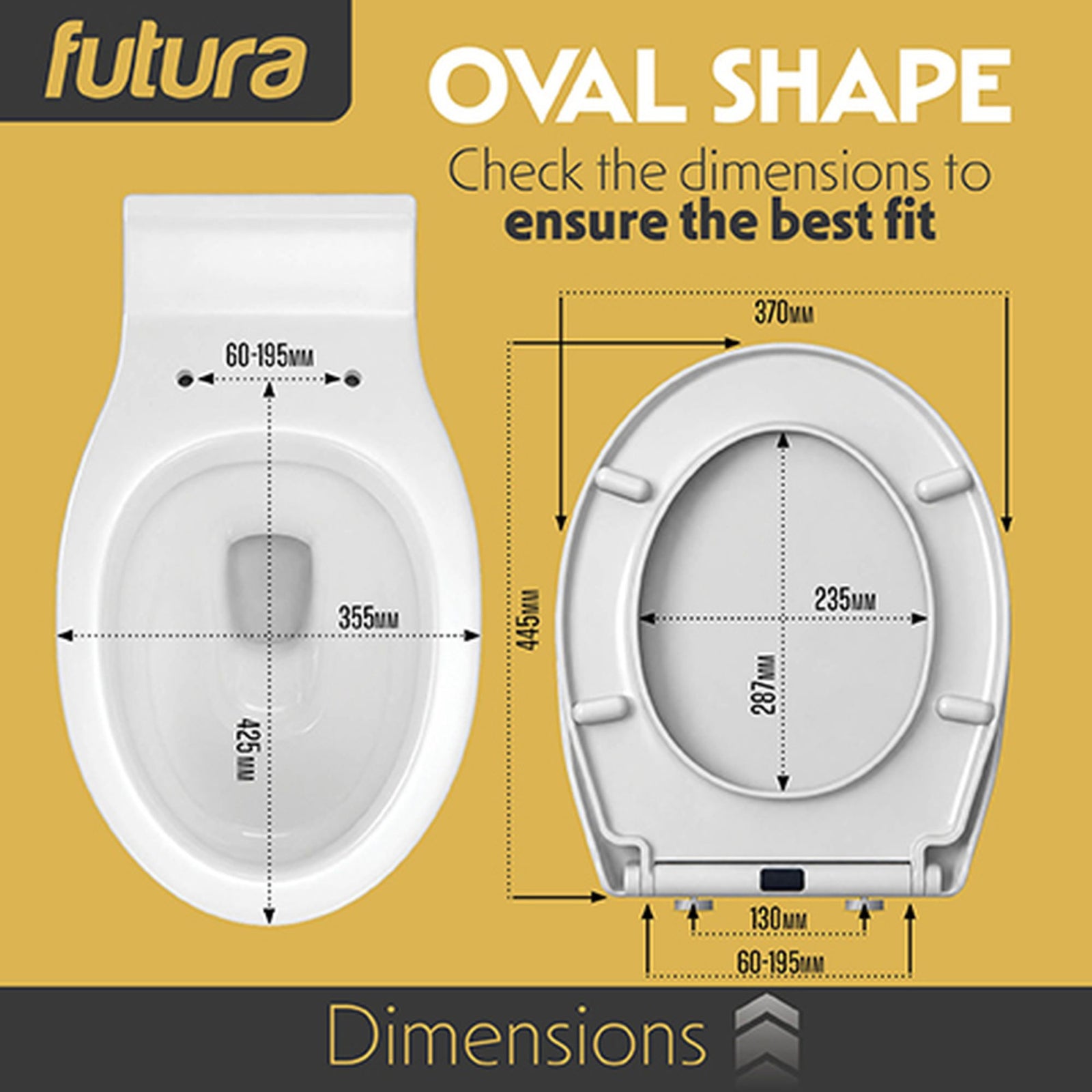 Toilet Seat Soft Close Oval Shape, Premium Thermoplastic, Quick Release, Top & Bottom Fixings | White