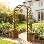 Outsunny Wooden Garden Arch With 2 Planter Boxes, Decorative Garden Arbor