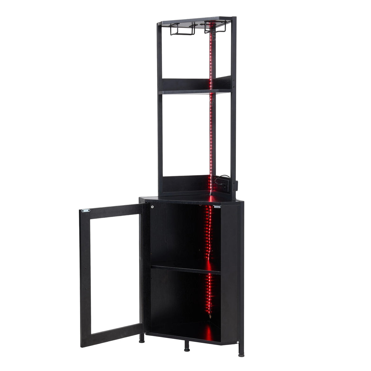Breeins Industrial Tall Corner Bar Cabinet With Power Socket & Led Lighting