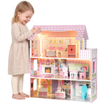 Dolls House With 8 Pieces Accessories, 3-level For 3-6 Years, Pink