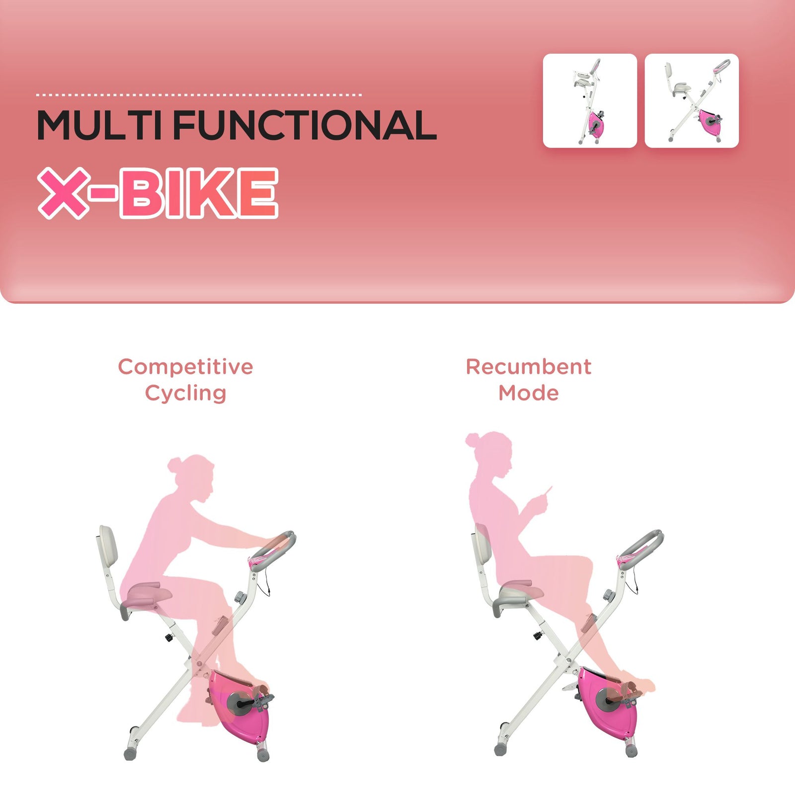 Folding Exercise Bike - Adjustable Resistance & Seat Height | White