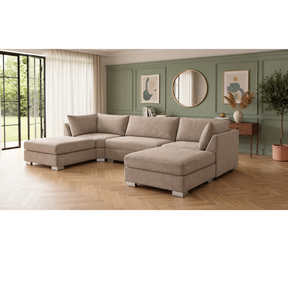 The Wentworth U-shaped Modular Corner Sofa With Deep Seat | 5 Seat | Beige