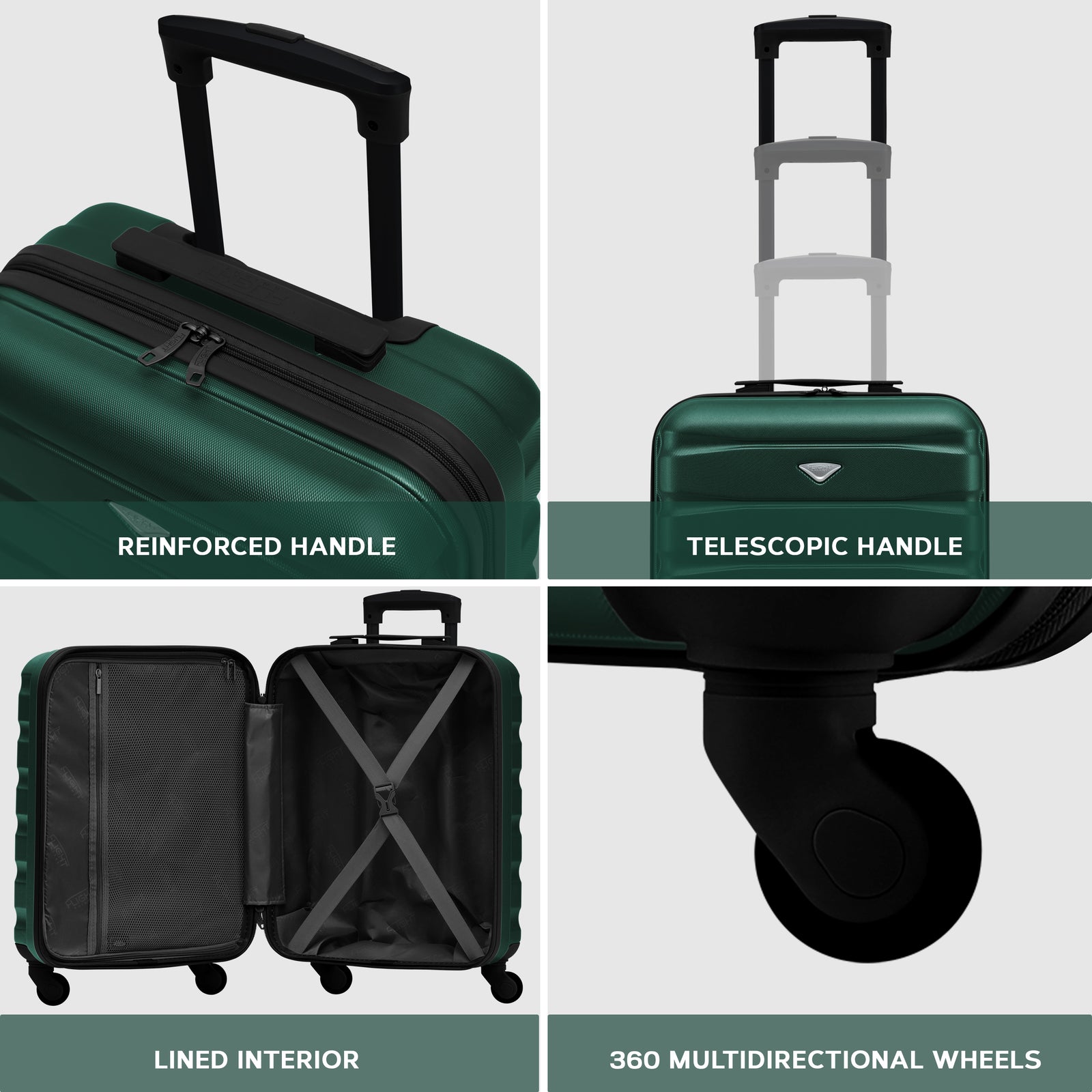 55x40x20cm Lightweight Luggage Hard Shell Cabin Suitcase 60+ Airlines Approved - Carry On Case - 4 Wheels | 55 x 40 x 20cm | Forest Green