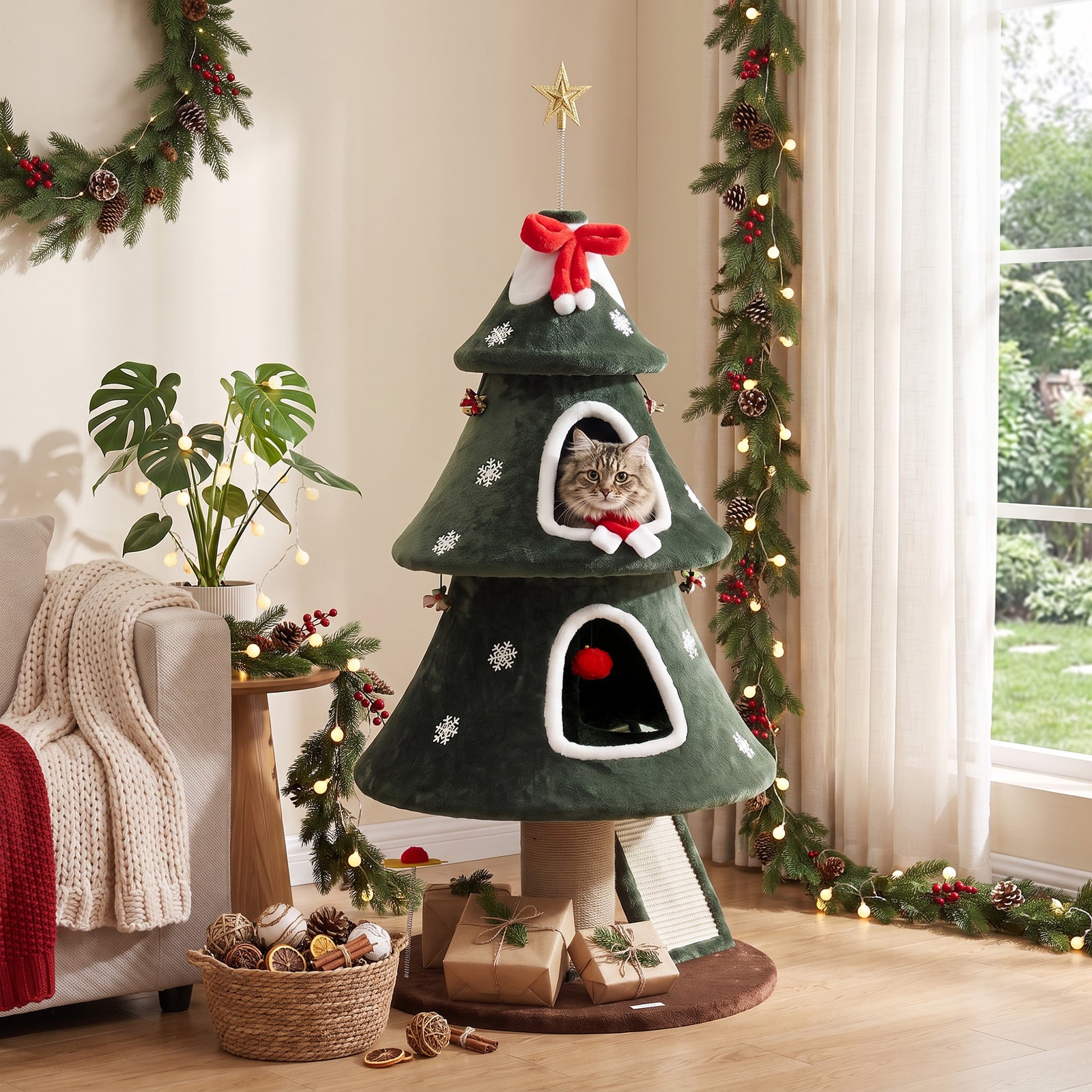 PawHut Cat Tree For Indoor Kittens, Christmas Cat Tower With Dual Condos