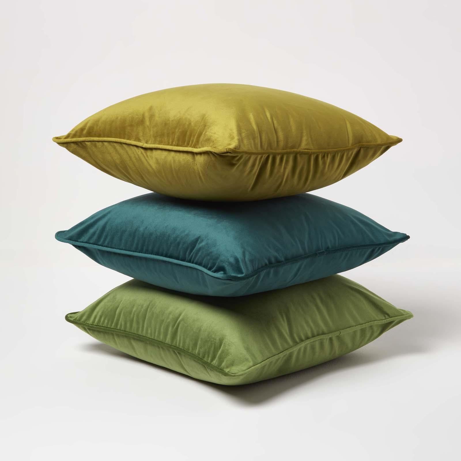 Filled Velvet Cushion With Piped Edge 46 X 46 Cm | 45cm x 45cm | Green