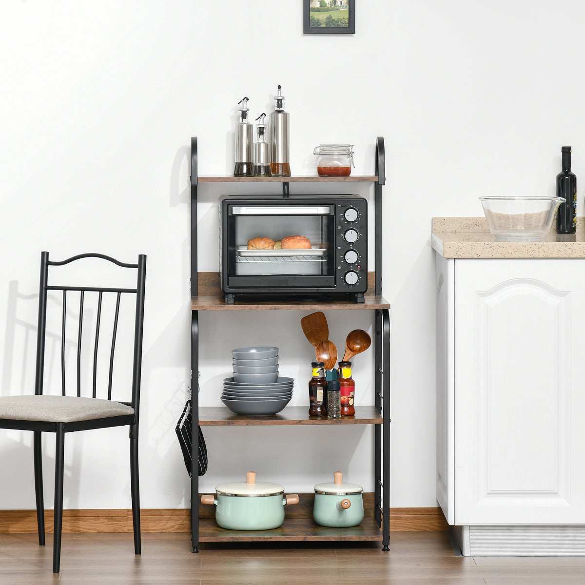 HOMCOM 4-tier Baker's Rack With Storage, Microwave Stand With 4 Hooks