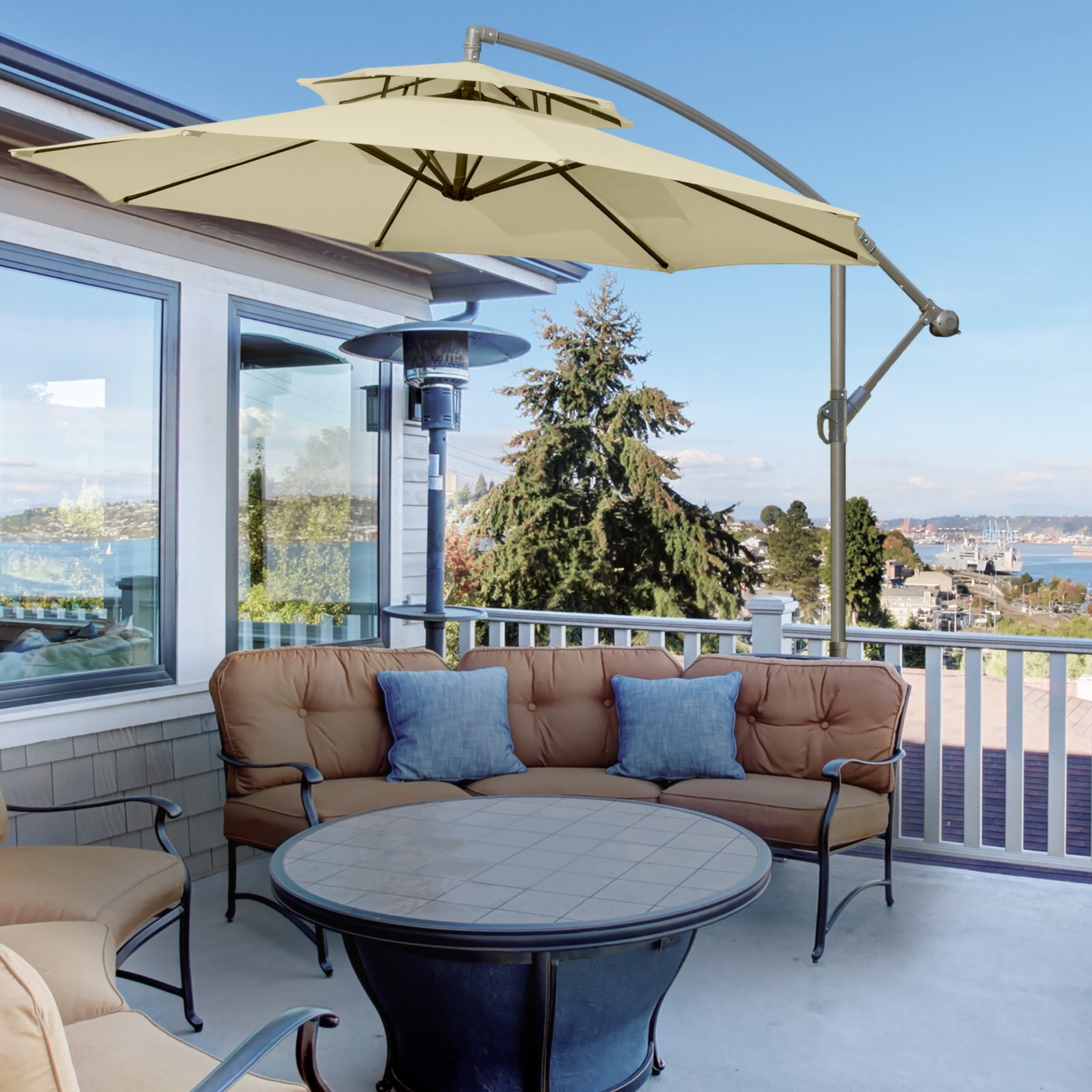 2.7m Cantilever Banana Parasol W/ Double Tier Canopy | Beige