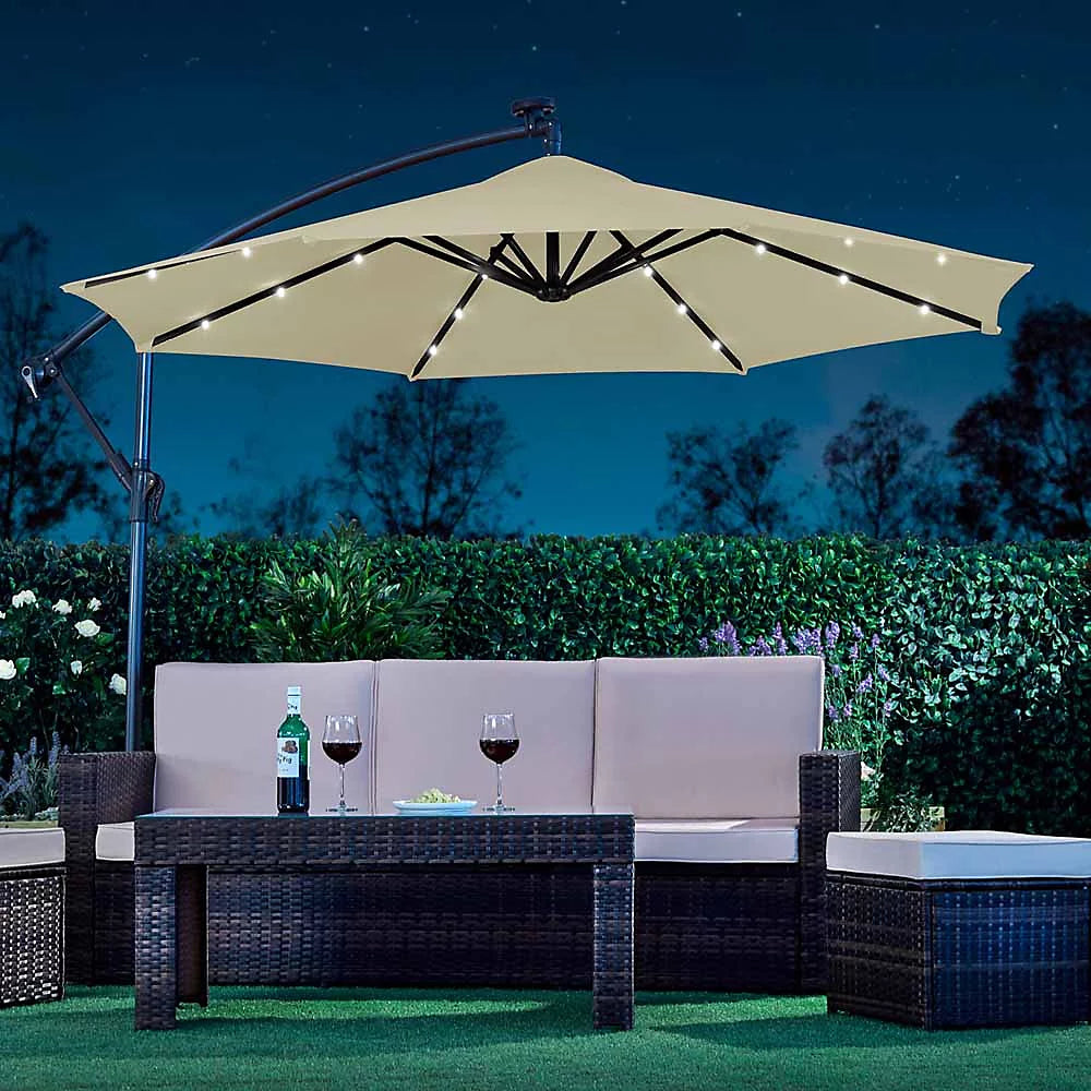 Solar LED Cantilever Parasol | Cream