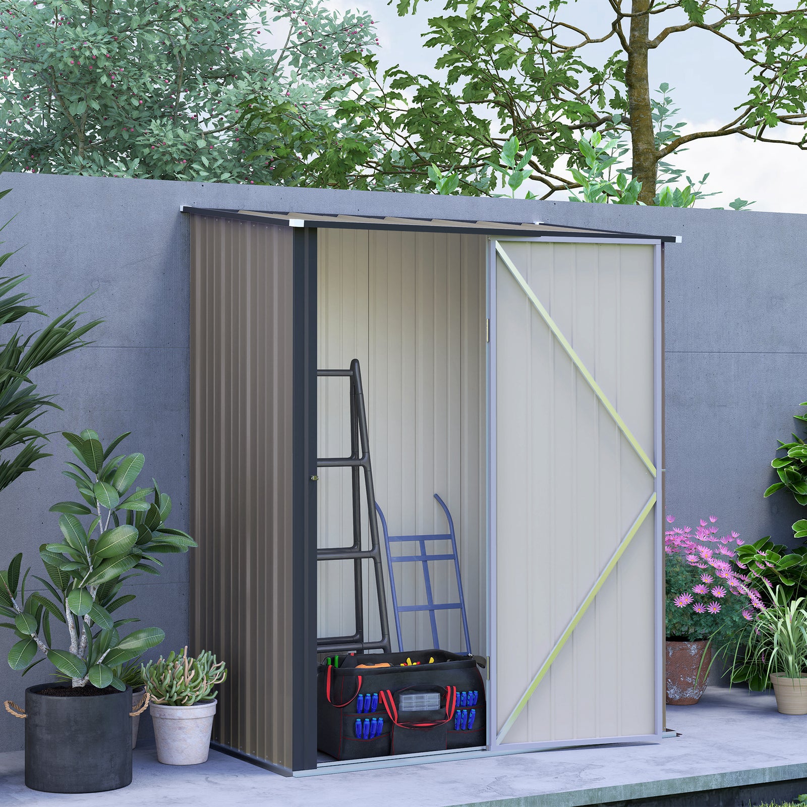 5ft X 3ft Metal Lean To Garden Shed With Lockable Door
