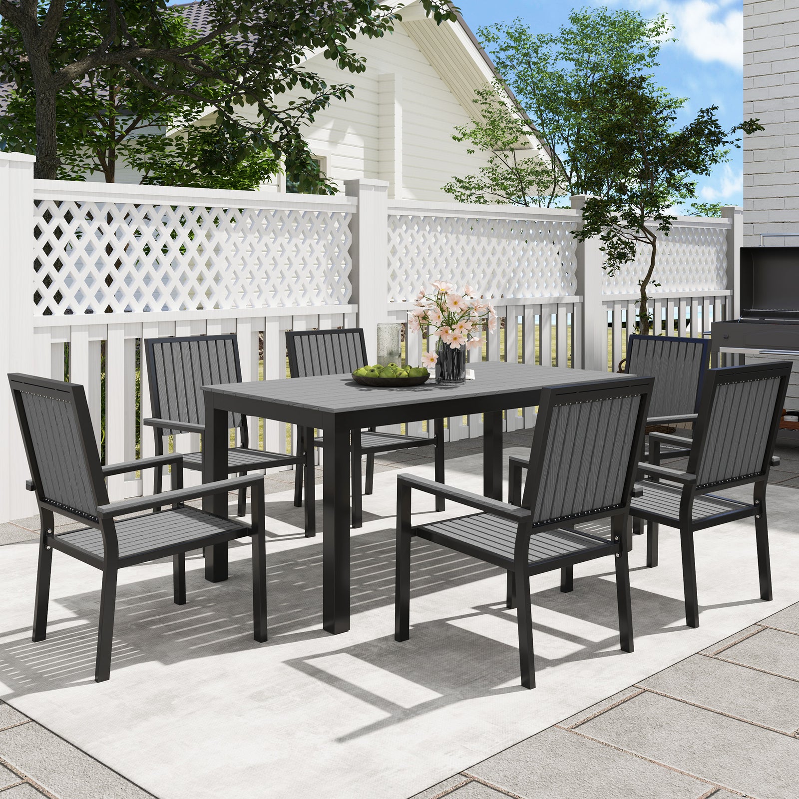 6 Seater Aluminium Garden Dining Set With Stackable Chairs | Gray